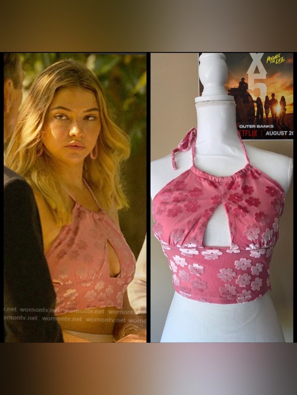Sarah Cameron Netflix Outer Banks Daisy Street Pink Halter Top Size M
